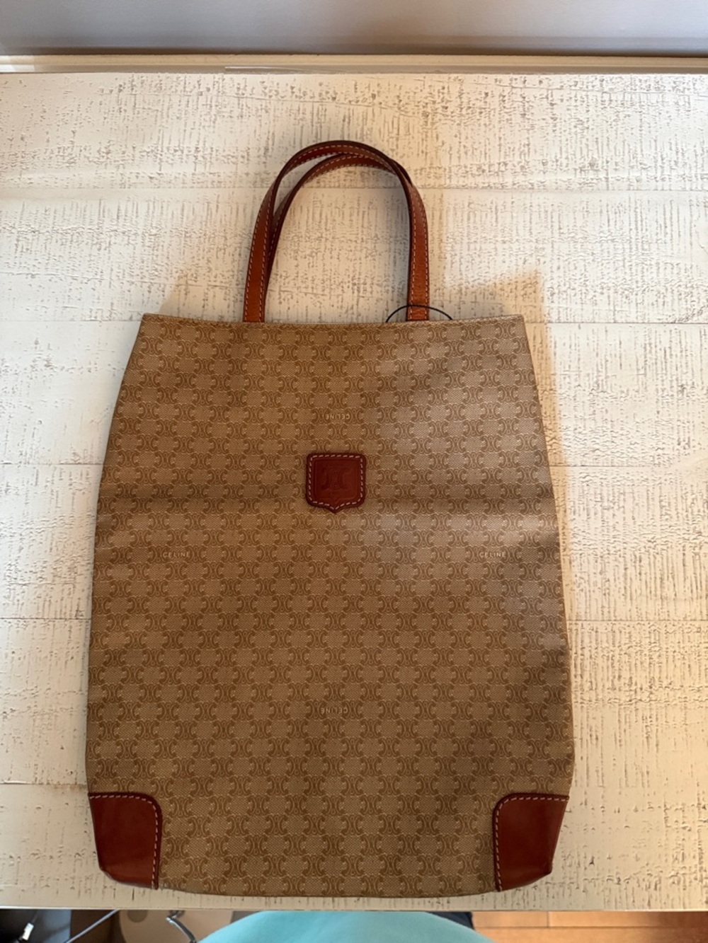 Celine Vintage GUC Beige Coated Canvas Tote with Brown Leather Trim - Picture 5 of 5